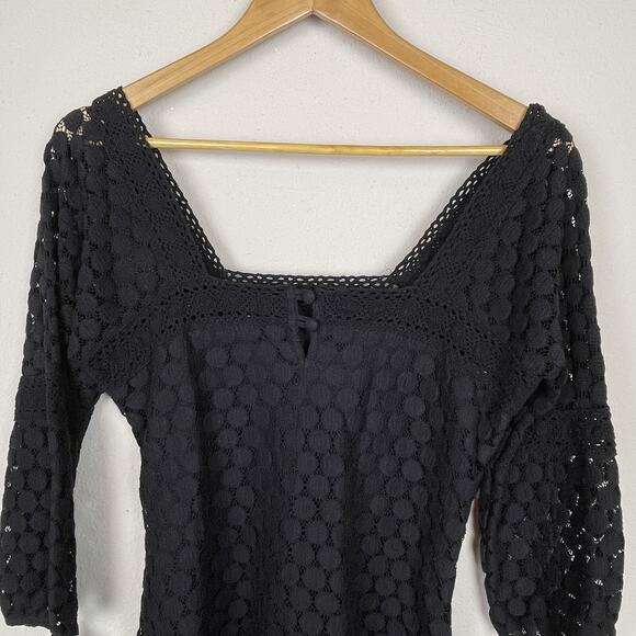 Solitaire Black Lace Top Size S Whimsigoth Y2K Witchy Square‎ Neck - Picture 2 of 8